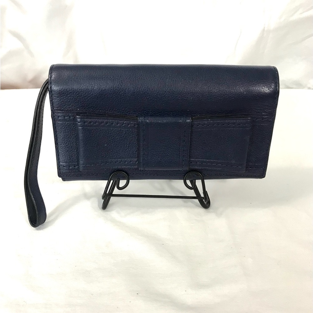 Kate Spade New York Navy Blue Bow Leather Long Wallet Wristlet Clutch